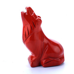 Красный Камень Резные фигурки целебного волка из натуральной красной яшмы, статуи камней рейки для балансировки энергии медитативной терапии, 52x37x24 мм