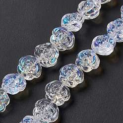 Прозрачный АВ Стеклянные бусины с гальваническим покрытием , с покрытием AB цвета, роза, ясно AB, 12.5x14x9 мм, отверстие : 1 мм, около 55 шт / нитка, 25.98'' (66 см)