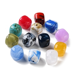 Mixed Color Two-tone Opaque Acrylic Beads, Imitation Gemstone, Cube, Mixed Color, 17x16x16mm, Hole: 3mm, about 145pcs/500g