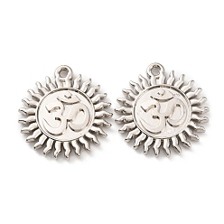 Platinum CCB Plastic Pendants, Sun with Ohm/Aum Charm, Platinum, 41x38x4.5mm, Hole: 2.8mm