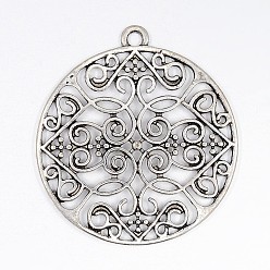 Antique Silver Alloy Pendants, Cadmium Free & Nickel Free & Lead Free, Flat Round, Antique Silver, 35x2.5mm, Hole: 2mm