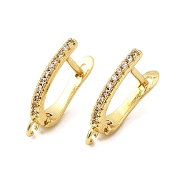 Золотой Серьга-кольцо из латуни с микропаве из прозрачного кубического циркония, долговечный, защёлка с петлёй, золотые, 18x3.5x12 мм, отверстие : 1.5 мм, штифты : 1.3 мм