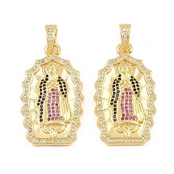Colorido Micro latón allanan colgantes cúbicos del zirconia, encantos de la virgen maria, larga duración plateado, sin plomo y el cadmio, chapado en rack, real 18 k chapado en oro, colorido, 34x20x3 mm, agujero: 5.5x3 mm