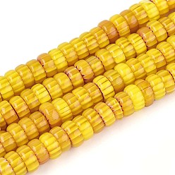 Золотистый Ручной работы тысячецветник стеклянные бусины нитки, баррель, золотые, 7.5~9x4 мм, отверстие : 1 мм, около 95~97 шт / нитка, 14.76~14.96'' (37.5~38 см)