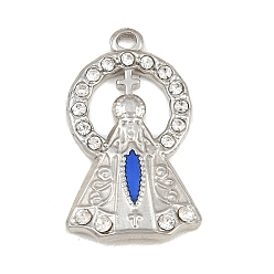 Platinum 304 Stainless Steel Enamel Pendants, Nossa Senhora Aparecida, with Rhinestone, Platinum, 24x14.5x2.5mm, Hole: 1.5mm