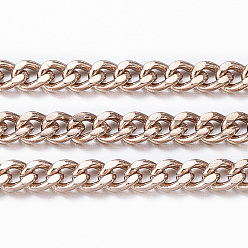 Розовое Золото Ионное покрытие (ip) 304 бордюрные цепи из нержавеющей стали, витые цепочки, несварные, с катушкой, граненые, розовое золото , 3x2x0.6 мм, около 32.8 футов (10 м) / рулон