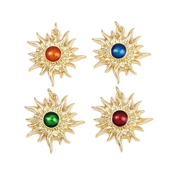 (52) Непрозрачная лаванда Латунь эмаль подвески, солнечные чары, с прыжковых колец, стойки покрытие, реальный 18 k позолоченный, без свинца и без кадмия, долговечный, разноцветные, 23.5x23x4 мм, отверстие : 3.4 мм