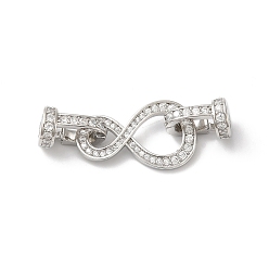 Platinum Rack Plating Brass Micro Pave Clear Cubic Zirconia Fold Over Clasps, Cadmium Free & Lead Free, Long-Lasting Plated, Infinity, Platinum, 34mm, Hole: 4mm