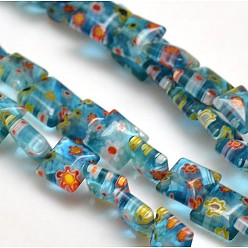 чирок Ручной Millefiori стекло квадрат из бисера пряди, зелено-синие, 8x8x4 мм, отверстие : 1 мм, около 51 шт / нитка, 15.5 дюйм