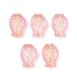 Pink Гальванопокрытие и стеклянные бусины с золотым металлическим плетением, рыба, розовые, 14.5x10x6 мм, отверстие : 1.2 мм