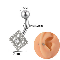 Rhombus G23 серьги-гвоздики с изогнутой штангой и прозрачным кубическим цирконием из титана, платина, ромб, Длина стержня: 8мм, штифты : 1.2 мм