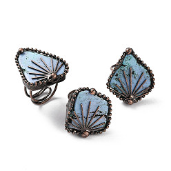 Синтетическая Бирюза Регулируемые кольца с треугольниками из синтетической бирюзы, женское латунное кольцо красного медного тона, внутренний диаметр: 19 мм