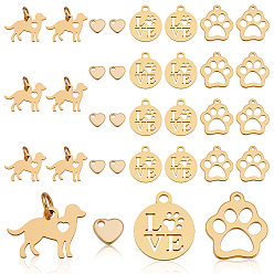 Золотой Ahademaker 44 шт. 4 стили 201/304 подвески из нержавеющей стали, лазерная резка, ручная полировка, золотые, 5~14x6~15x1 мм, отверстие : 1~3 мм