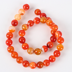 Orange Red Natural Gemstone Agate Round Bead Strands, Dyed, Orange Red, 10mm, Hole: 1mm, about 38pcs/strand, 14.96 inch