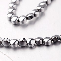 Silver Plated Electroplate Non-magnetic Synthetic Hematite Bead Strands, Flat Round, Silver Plated, 4x3mm, Hole: 1mm, about 102pcs/strand, 15.7 inch