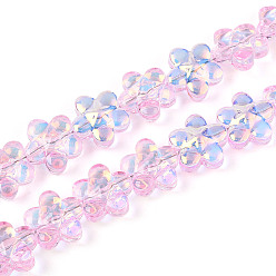 Бледно-Розовый Прозрачность гальванизированные стеклянные бусины нити, цветок, с покрытием AB цвета, с половиным покрытием, розовый жемчуг, 12~12.3x12.5x7 мм, отверстие : 1 мм, около 55 шт / нитка, 24.80'' (63 см)