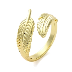 Real 18K Gold Plated Brass Rings, Leaf, Real 18K Gold Plated, Inner Diameter: 18mm