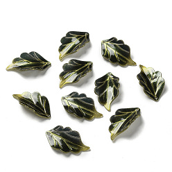 Темно-Зеленый Акриловые подвески, лист, темно-зеленый, 26~27x15x3~4 мм, отверстие : 1~1.4 мм