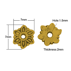 Античное Золото Тибетского стиля колпачков, без кадмия, без никеля и без свинца, цветок, античное золото , 7x7x2 мм, отверстие : 1.5 мм