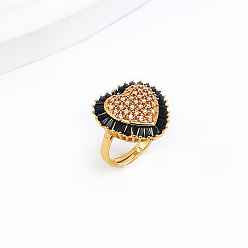 Сердце Открытые манжеты из латуни с микропаве и цирконием для женщин, реальный 18 k позолоченный, сердце, 16 mm ~ 20 mm