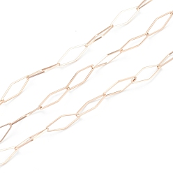 Rose Gold PVD Vacuum Plating 304 Stainless Steel Link Chain, Rhombus, Soldered, Soldered, with Spool, Rose Gold, 19.5x7x1mm, 16.4 Feet(5m)/roll