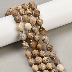 Пейзажный Джаспер Естественного изображения яшмы бисер нитей, граненые, овальные, с бисером, 9x10 мм, отверстие : 1.2 мм, около 32 шт / нитка, 15.75'' (40 см)