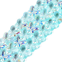 Sky Blue Baking Paint Electroplate Transparent Glass Beads Strands, Butterfly, AB Color Plated, Sky Blue, 10x14.5x5.5mm, Hole: 0.8~1mm, about 56~61pcs/strand, 16.73~18.31 inch(42.5~46.5cm)