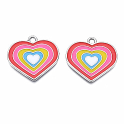 Platinum Rack Plating Alloy Pendants, with Enamel, Cadmium Free & Lead Free, Heart, Platinum, 23x25x1.5mm, Hole: 2mm