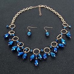 Морской Синий Комплекты украшений из стекла в форме капли, включают в себя серьги-подвески и ожерелья, Marine Blue, 430 мм