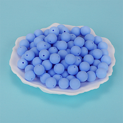 Light Blue Round Silicone Focal Beads, Chewing Beads For Teethers, DIY Nursing Necklaces Making, Light Blue, 15mm, Hole: 2mm