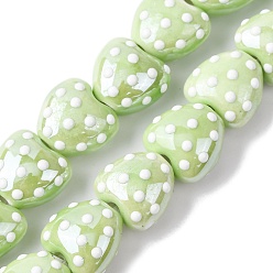 Светло-зеленый Фарфоровые бусины ручной работы, горошек с сердцем, яркие глазированный фарфор, светло-зеленый, 10x10x7 мм, отверстие : 1.8 мм, около 40 шт / нитка, 14.37'' (36.5 см)