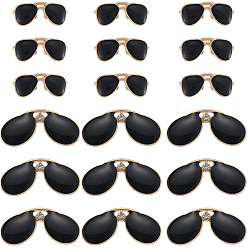 Черный 40 шт 2 стили подвески из сплава эмали, со стразами, солнцезащитные очки прелести, золотой свет, чёрные, 8.5~14x20~29.5x2~2.5 мм, отверстие : 0.8~2x3~4 мм, 20 шт / стиль