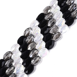 Черный Нити из гальванически покрытых искусственным нефритом и непрозрачных и прозрачных стеклянных бусин, смешанный стиль, овальные, с покрытием AB цвета, граненые, чёрные, 10.5~11x8x5 мм, отверстие : 1.2~1.4 мм, около 32~36 шт / нитка, 13.98~15.91 дюйм (35.5~40.5 см)