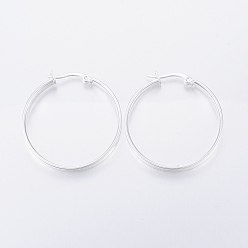 Silver 304 Stainless Steel Hoop Earrings, Hypoallergenic Earrings, Silver, 42x40x4mm, Pin: 1x0.8mm