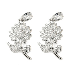Платина Латунные микропаве прозрачные подвески с фианитом, без кадмия и без свинца, цветок, платина, 21x12x2.5 мм, отверстие : 2x4.5 мм