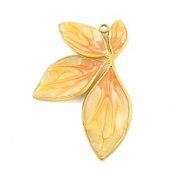 Золотистый Ионное покрытие (ip) 304 подвески из нержавеющей стали, с эмалью, реальный 18 k позолоченный, очарование листа, золотые, 34x23x2.5 мм, отверстие : 1.4 мм