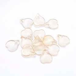PeachPuff Transparent Glass Charms, Heart Shaped Petal, PeachPuff, 15x12x4.5mm, Hole: 1mm