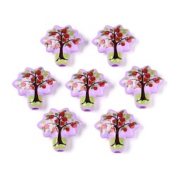 Лиловый Печатные непрозрачные акриловые бусины, яблоня, сирень, 21.5x22x7.5 мм, отверстие : 3.2 мм