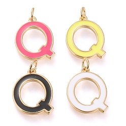 Letter Q Латунь эмаль подвески, с целью перехода в кольце, долговечный, реальный 18 k позолоченный, letter.q, разноцветные, letter.q, Вопрос: 18x14x1.8 мм, прыжковые кольца: внутренний диаметр: 3 мм