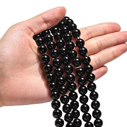 Black Synthetic Black Stone Beads Strands, Dyed, Round, Black, 10mm, Hole: 1mm, about 19pcs/strand, 7.8 inch
