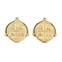 Золотой 304 подвески из нержавеющей стали, Плоский круглый шарм со словом icxc nika, золотые, 19x19x2 мм, отверстие : 1.5 мм