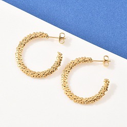 Настоящее золото 18K 304 Серьги-гвоздики из нержавеющей стали в форме буквы С, ручная полировка, ионное покрытие (ip), реальный 18 k позолоченный, 30x2 мм