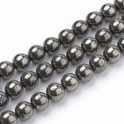 Pyrite Natural Pyrite Beads Strands, Round, 10mm, Hole: 1mm, about 40pcs/strand, 15.7 inch(39.8cm)