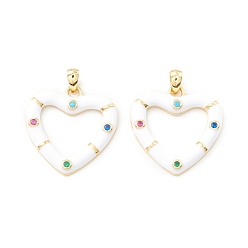 Белый Реечное покрытие латунь микро паве разноцветные подвески из кубического циркония, с эмалью, без кадмия, без никеля и без свинца, реальный 18 k позолоченный, сердце, белые, 21x20.5x2.5 мм, отверстие : 4.5x2 мм
