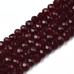 Dark Red Glass Beads Strands, Faceted, Rondelle, Dark Red, 4x3mm, Hole: 0.4mm, about 123~127pcs/strand, 16.5~16.9 inch(42~43cm)