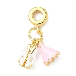 Белый Латунные эмалированные европейские подвески с подвесками, подвески с большими отверстиями для костюмов и свадебных платьев, золотые, стойки покрытие, долговечный, без кадмия и без свинца, белые, 29.5 мм, отверстие : 4.5 мм