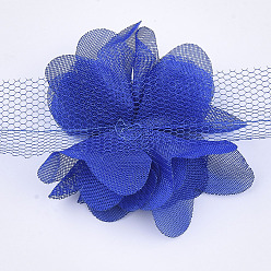 Royal Blue Organza Flower Ribbon, Costume Accessories, For Party Wedding Decoration and Earring Making, Royal Blue, 50~60mm, about 10yard/bundle