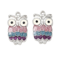 Платина Подвески из эмали и сплава, с реактивной горный хрусталь, сова прелести, платина, 23x14x2.5 мм, отверстие : 1.6 мм