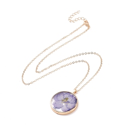 Lilac Dry Pressed Real Flower Resin Pendant Necklace, Light Gold Alloy Choker Necklace for Women, Lilac, 19.69 inch~20.47 inch(50~52cm)