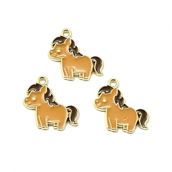 Лошадь Цинк подвески эмали сплава, прелести животных, золотые, лошадь, 17.5x18.5x1.5 мм, отверстие : 1.5 мм